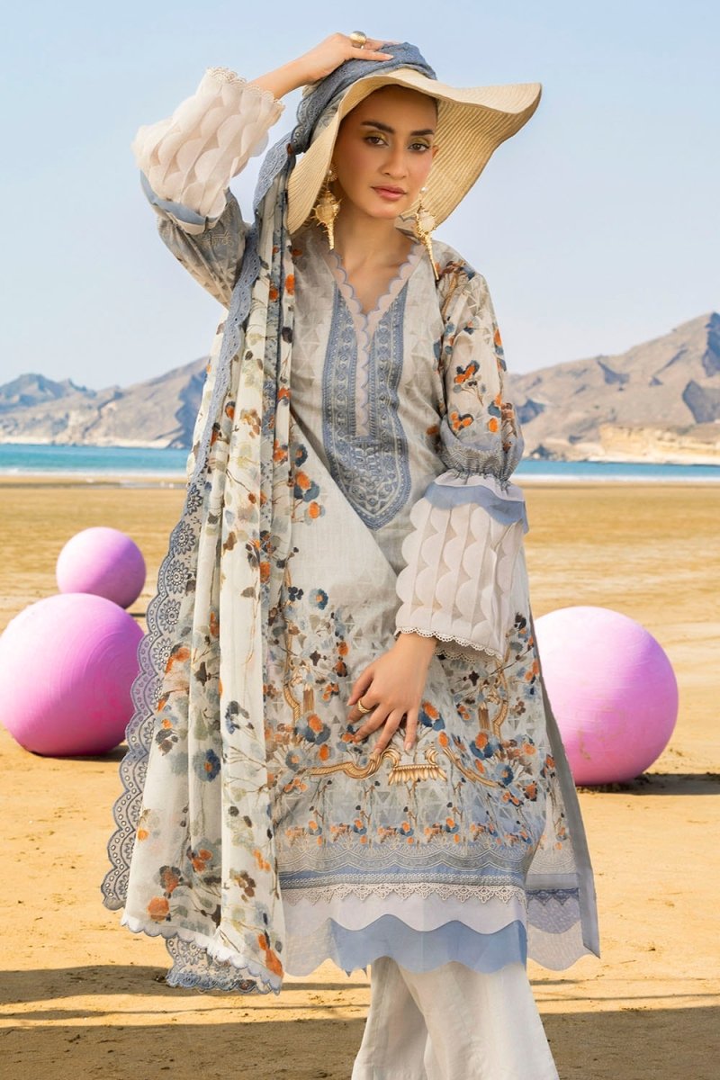 Gul Ahmed 3 Piece Unstitched Embroidered Printed Lawn Suit with Embroidered Printed Chiffon Dupatta BCT-52014