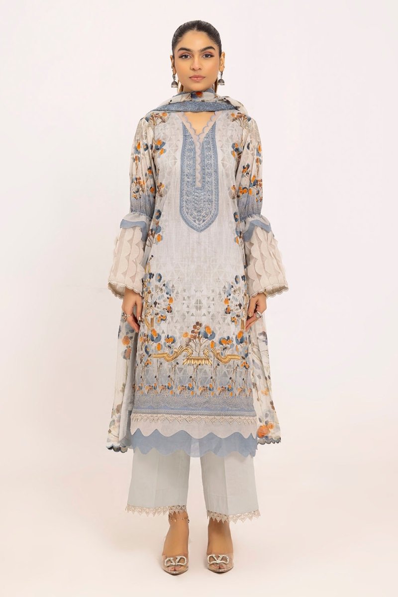 Gul Ahmed 3 Piece Unstitched Embroidered Printed Lawn Suit with Embroidered Printed Chiffon Dupatta BCT-52014