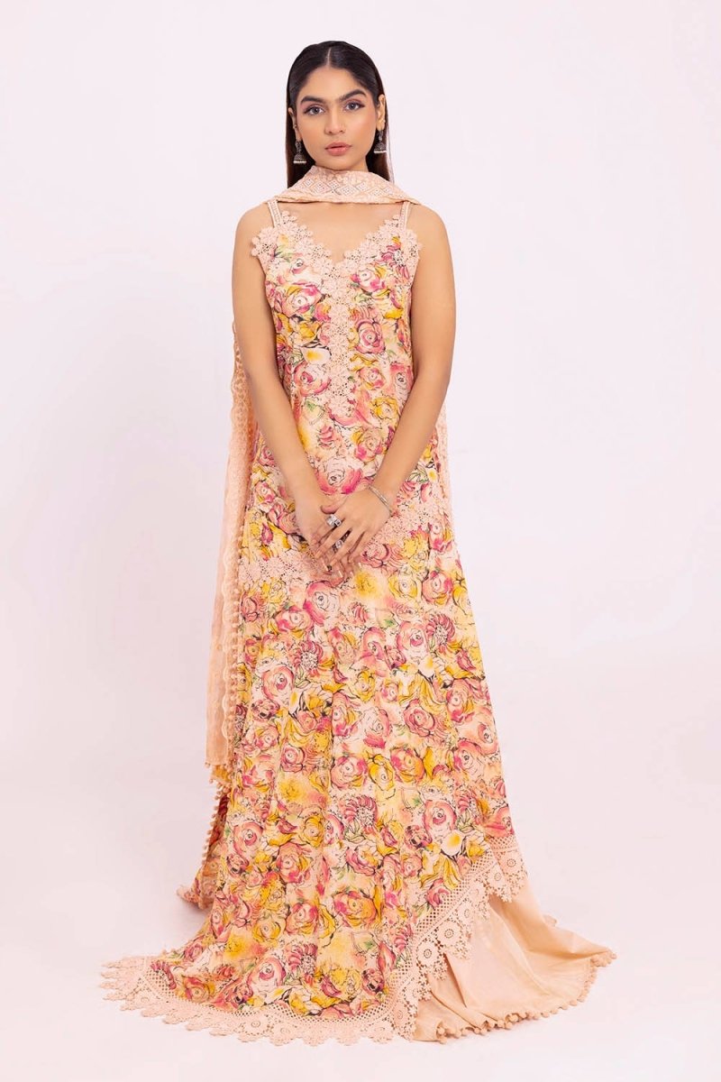 Gul Ahmed 3 Piece Unstitched Printed Lawn Suit with Embroidered Chiffon Dupatta BCT-52016