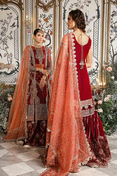 Maria. B 03 Piece Unstitched Embroidered Organza Suit - Maroon BD-2708