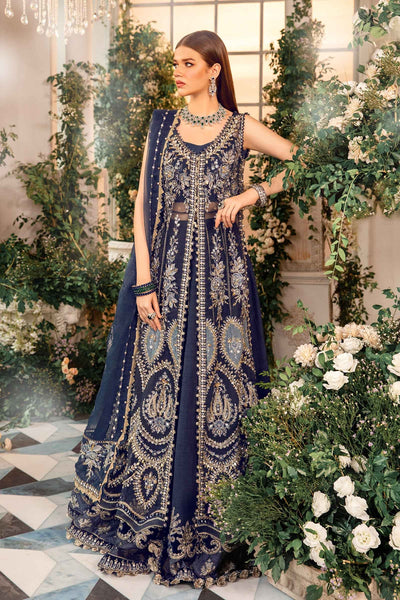 Maria. B 3 Piece Unstitched Embroidered Organza Suit - BD-2901-DULL BLUE