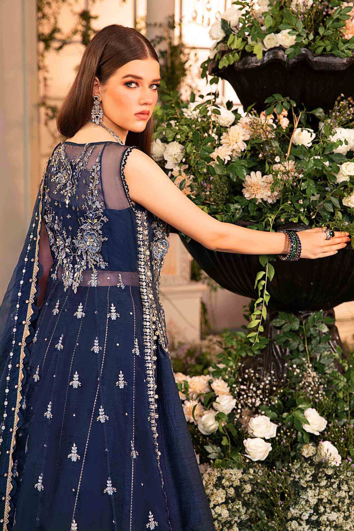 Maria. B 3 Piece Unstitched Embroidered Organza Suit - BD-2901-DULL BLUE