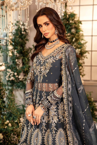 Maria. B 3 Piece Unstitched Embroidered Organza Suit - BD-2901-DULL BLUE