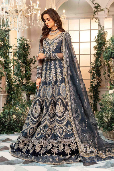 Maria. B 3 Piece Unstitched Embroidered Organza Suit - BD-2901-DULL BLUE