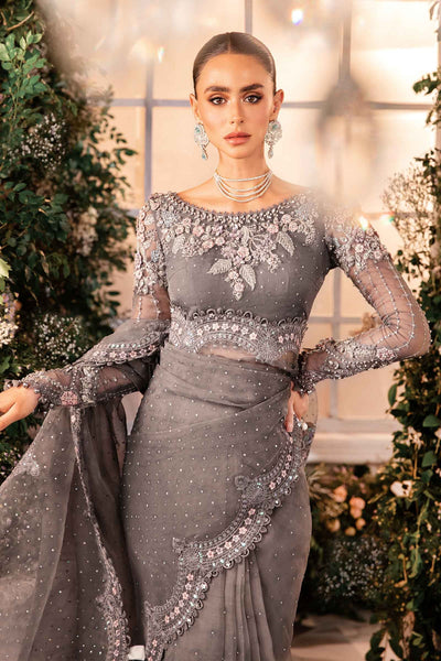 Maria. B 3 Piece Unstitched Embroidered Organza Suit - BD-2902-CLOUD GREY