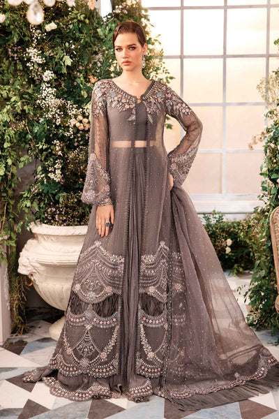 Maria. B 3 Piece Unstitched Embroidered Organza Suit - BD-2902-CLOUD GREY