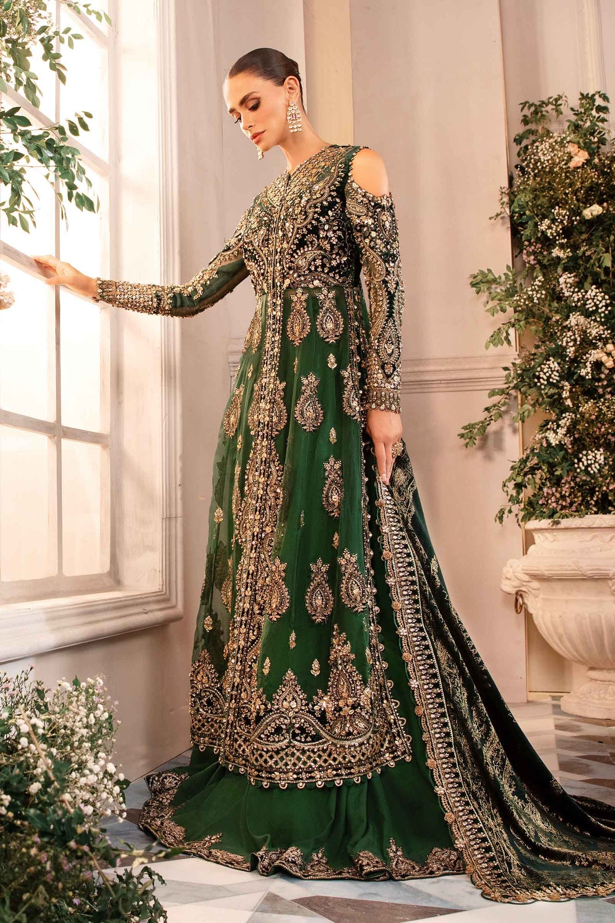 Maria. B 3 Piece Unstitched Embroidered Organza Suit - BD-2904-EMERALD GREEN