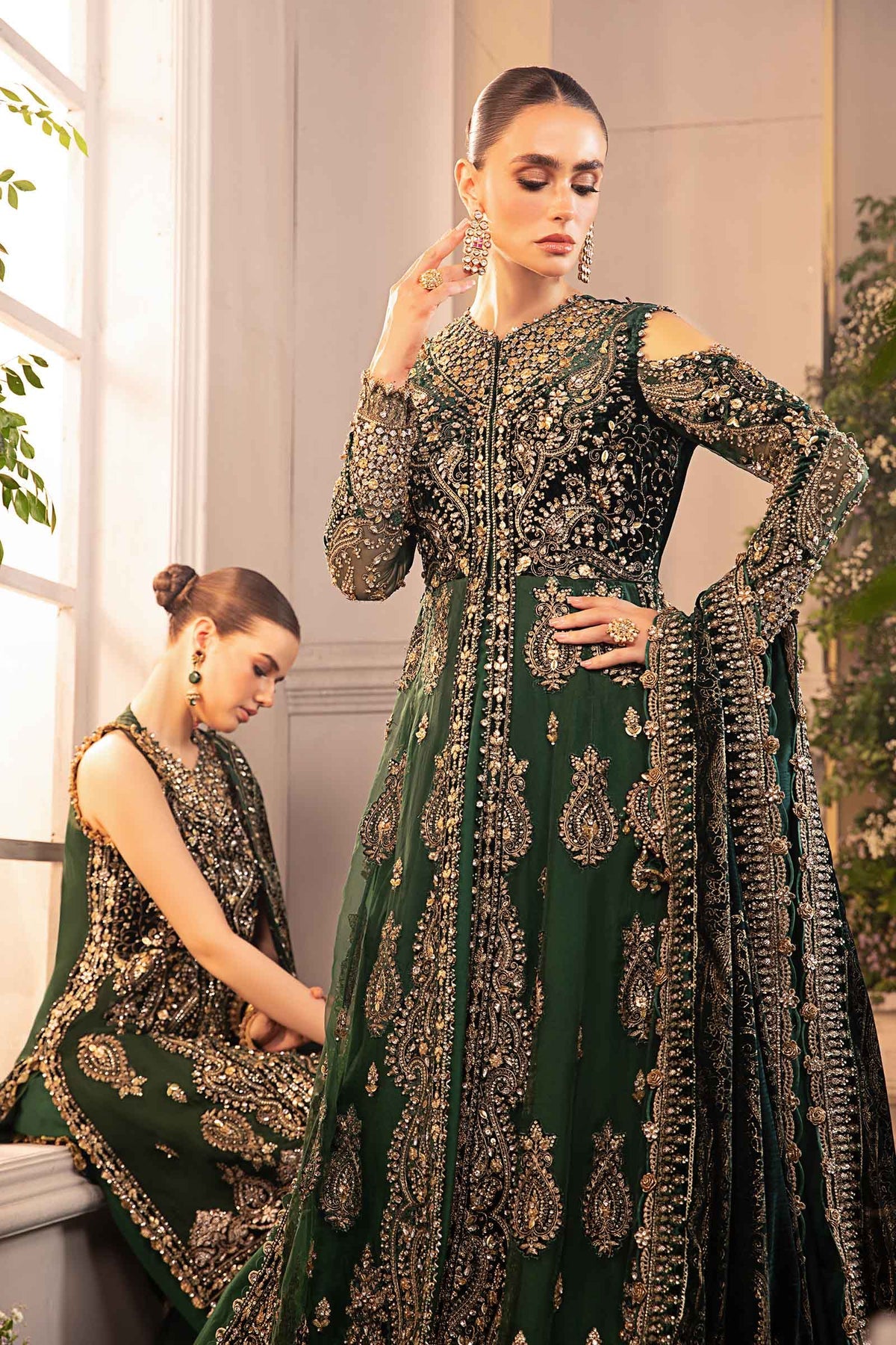 Maria. B 3 Piece Unstitched Embroidered Organza Suit - BD-2904-EMERALD GREEN