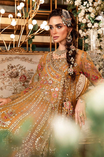 Maria. B 3 Piece Unstitched Embroidered Organza Suit - BD-2907-MUSTARD