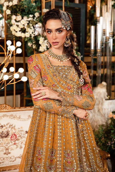 Maria. B 3 Piece Unstitched Embroidered Organza Suit - BD-2907-MUSTARD