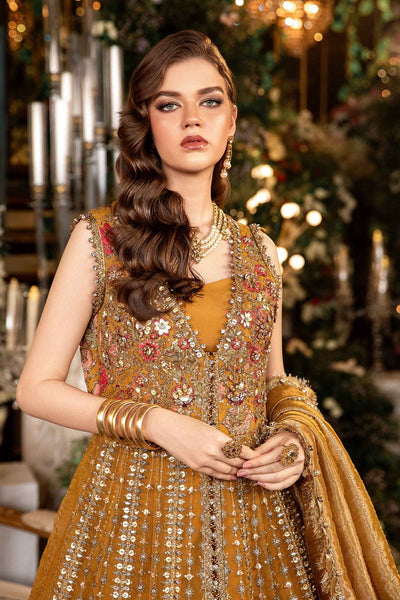 Maria. B 3 Piece Unstitched Embroidered Organza Suit - BD-2907-MUSTARD