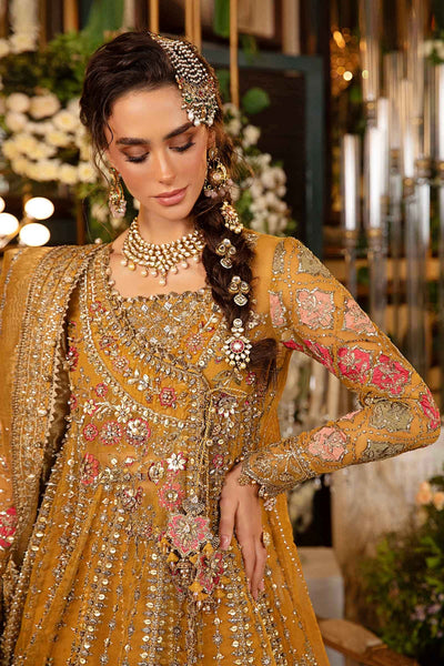 Maria. B 3 Piece Unstitched Embroidered Organza Suit - BD-2907-MUSTARD