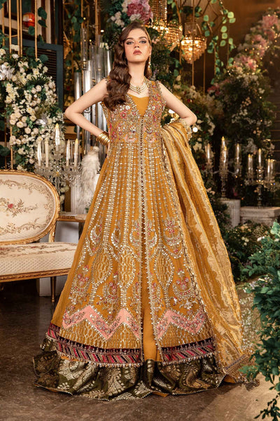 Maria. B 3 Piece Unstitched Embroidered Organza Suit - BD-2907-MUSTARD