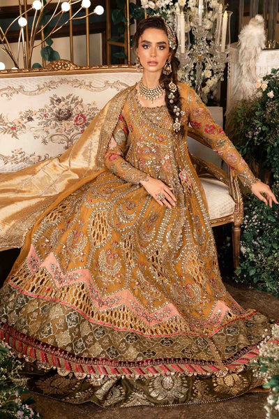 Maria. B 3 Piece Unstitched Embroidered Organza Suit - BD-2907-MUSTARD