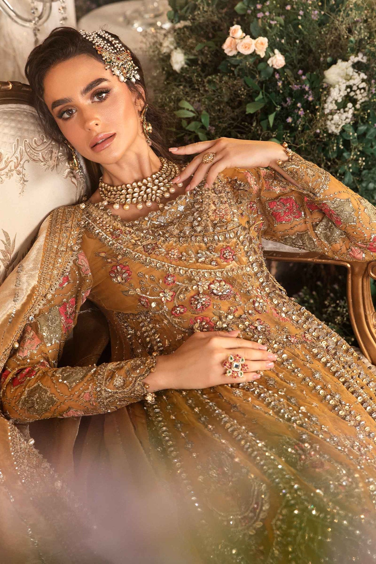 Maria. B 3 Piece Unstitched Embroidered Organza Suit - BD-2907-MUSTARD