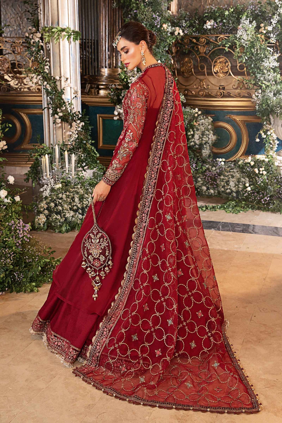 Maria. B 3 Piece Unstitched Embroidered Organza Suit - BD-2908-RED