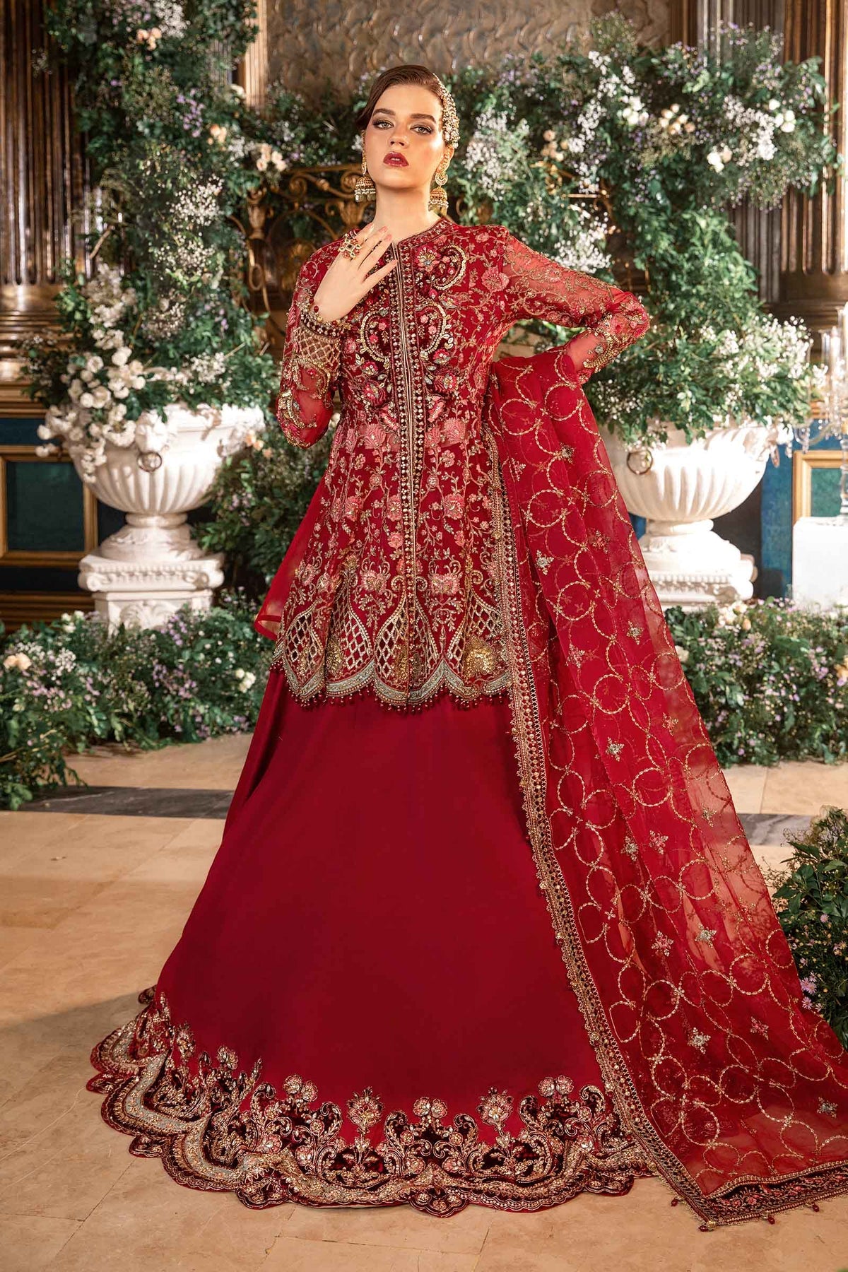 Maria. B 3 Piece Unstitched Embroidered Organza Suit - BD-2908-RED