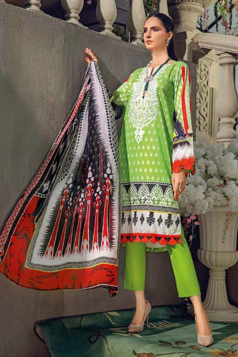 Gul Ahmed 3PC Unstitched Embroidered Lawn Suit With Digital Printed Chiffon Dupatta BM-12017