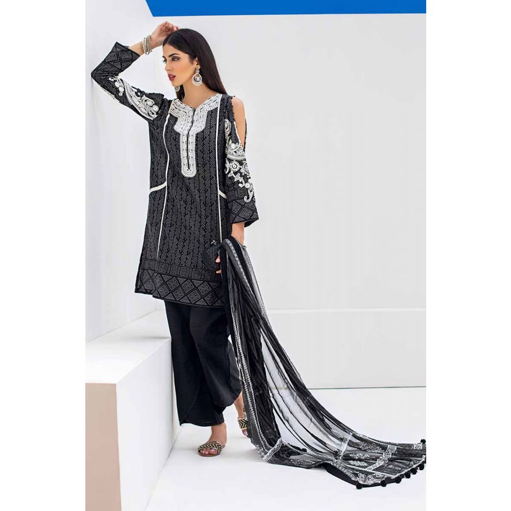 Gul Ahmed Embroidered Cotton Unstitched 3 Piece Suit BM-130 - BLACK