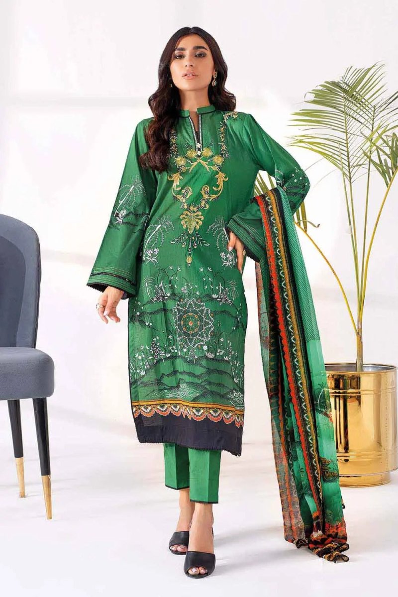 Gul Ahmed 3PC Unstitched Embroidered Lawn Suit With Digital Printed Chiffon Dupatta BM-168