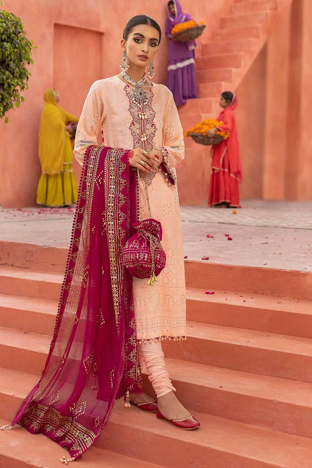 Gul Ahmed 3PC Foam and Gold Printed Embroidered Unstitched Lawn Shirt with Foil Printed Chiffon Dupatta BM-32035