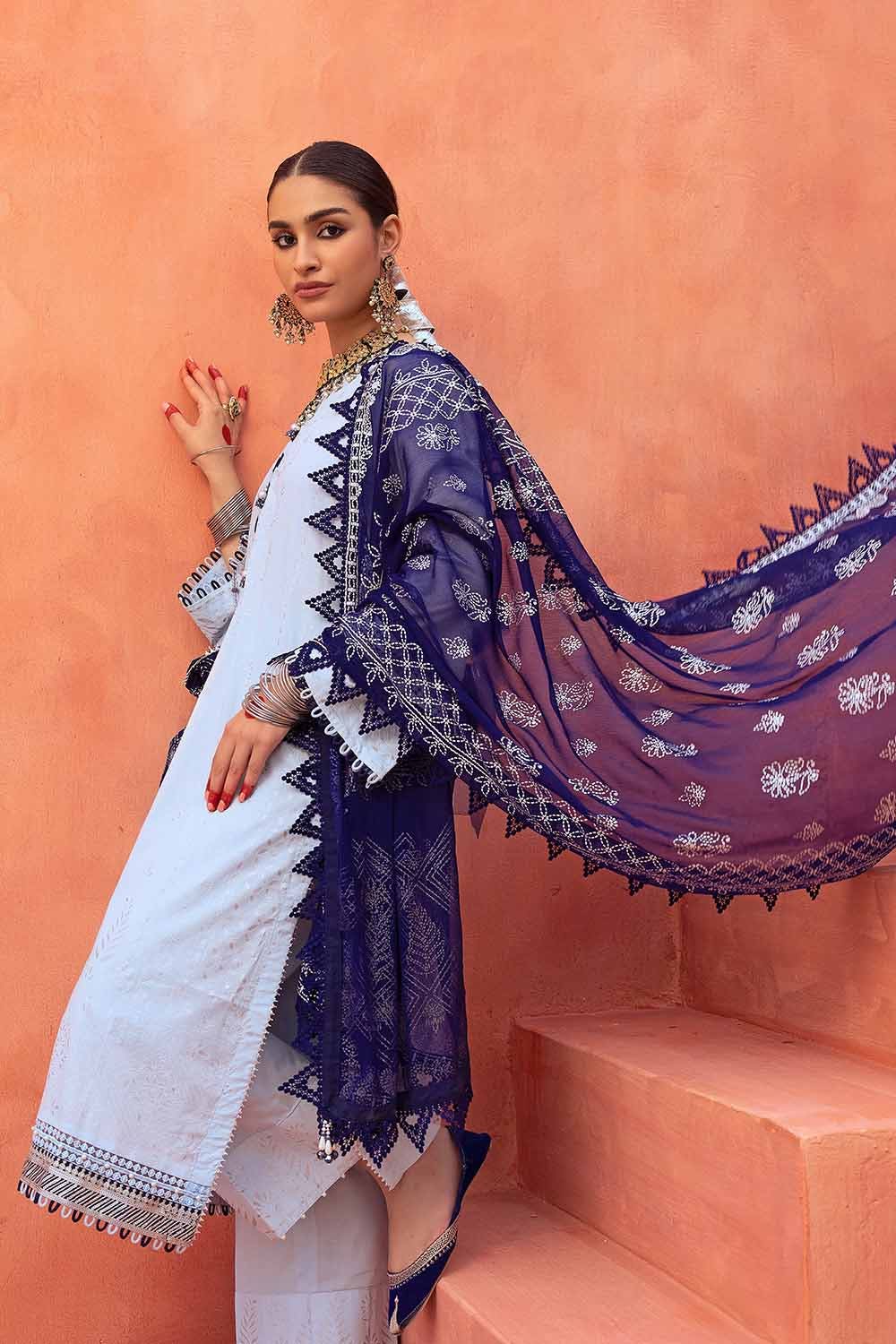 Gul Ahmed 3PC Foam and Silver Printed Embroidered Unstitched Lawn Shirt with Foil Printed Chiffon Dupatta and Neckline BM-32038