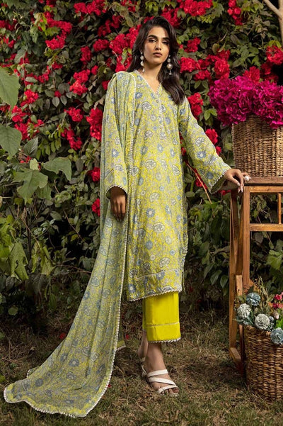 Gul Ahmed 3PC Printed Lawn Unstitched Suit with Chiffon Dupatta - BM-42003