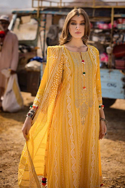 Gul Ahmed 3PC Embroidered Printed Lawn Unstitched Suit with Gold Lacquer Printed Chiffon Dupatta BM-42007