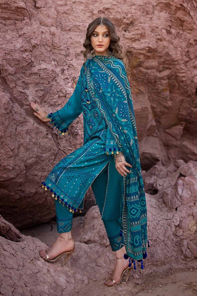 Gul Ahmed 3PC Embroidered Printed Lawn Unstitched Suit with Gold Lacquer Printed Chiffon Dupatta BM-42009