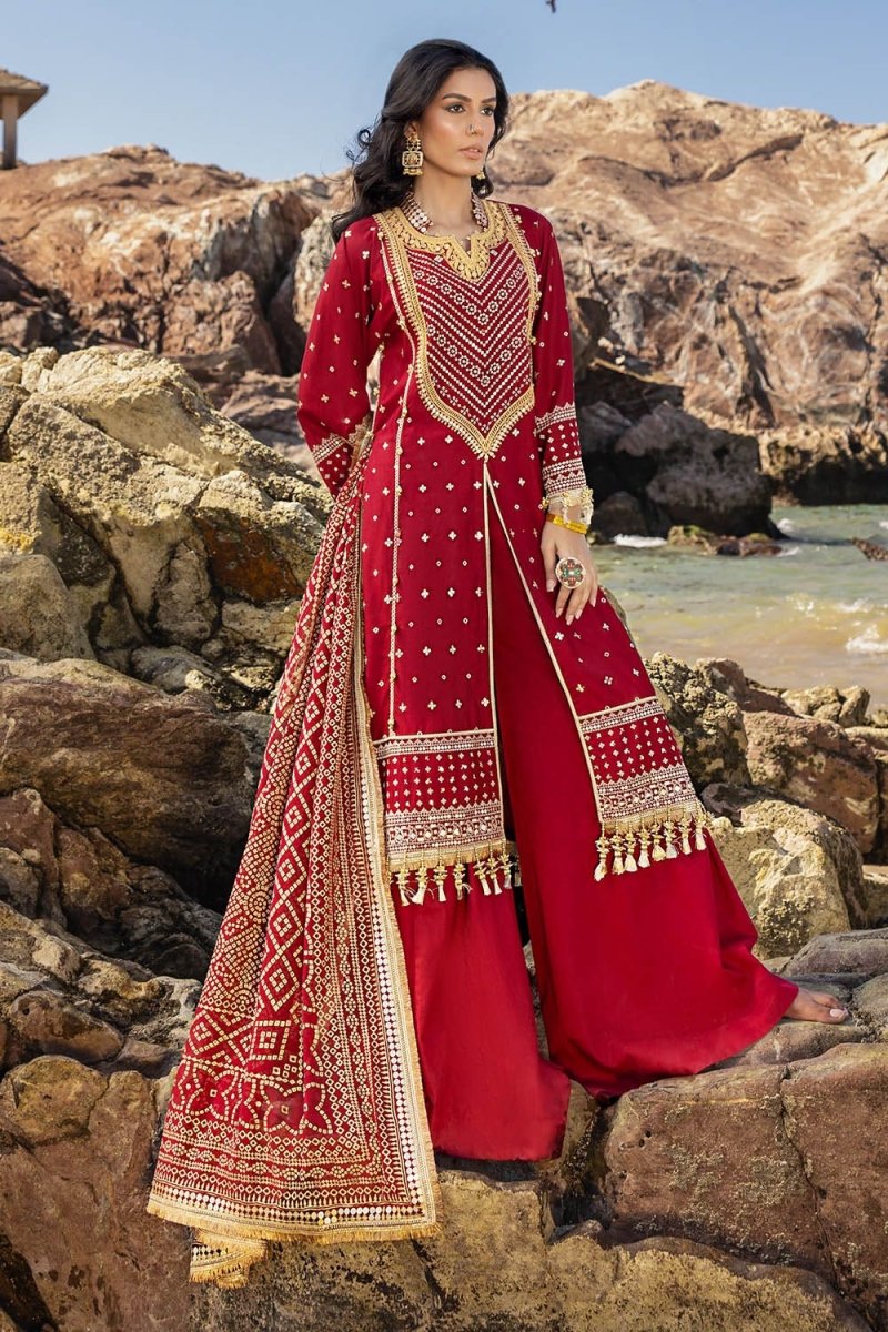 Gul Ahmed 3 Piece Unstitched Embroidered Lawn Suit with Gold Lacquer Embroidered Printed Chiffon Dupatta BM-52018