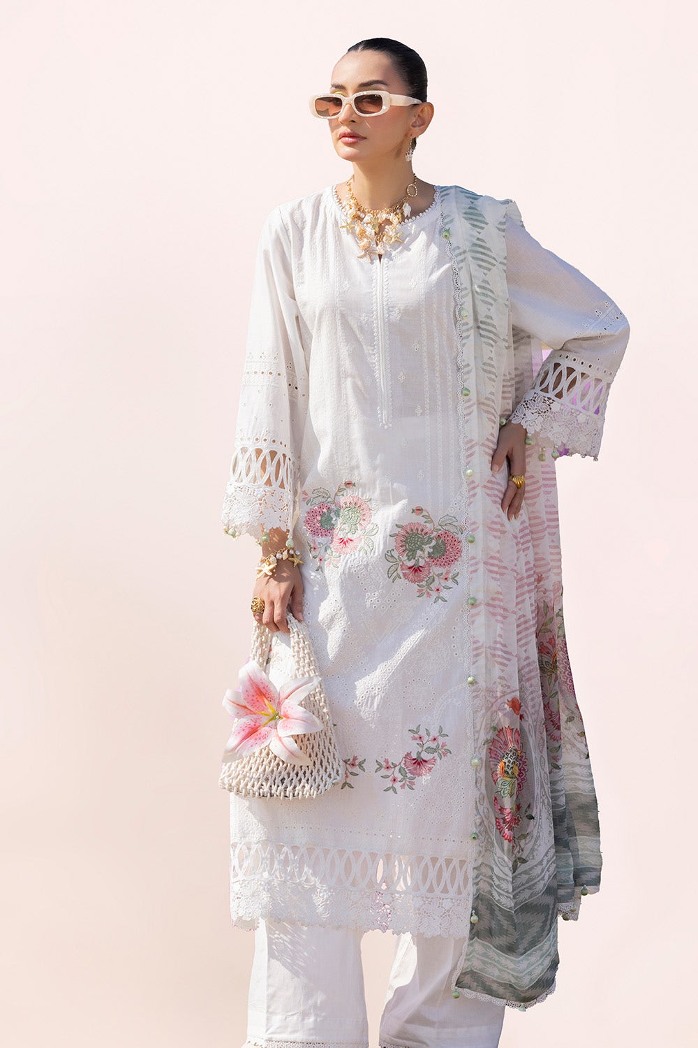 Gul Ahmed 3 Piece Unstithed Embroidered Lawn Suit with Printed Chiffon Dupatta BM-52032