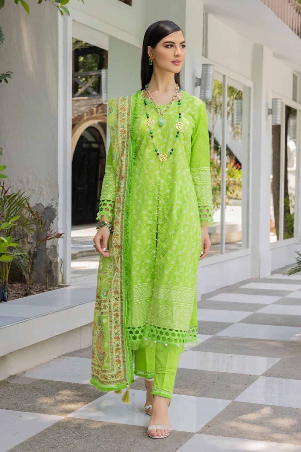 Gul Ahmed 3PC Embroidered Cambric Unstitched Suit with Printed Burnout Dupatta BN-32003