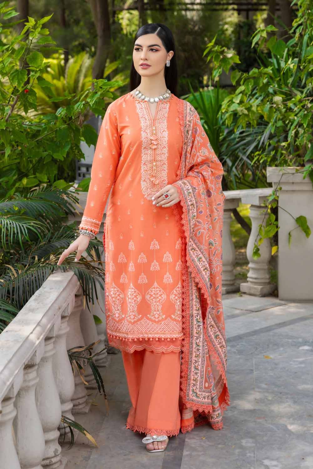Gul Ahmed 3PC Embroidered Cambric Unstitched Suit with Printed Burnout Dupatta BN-32004