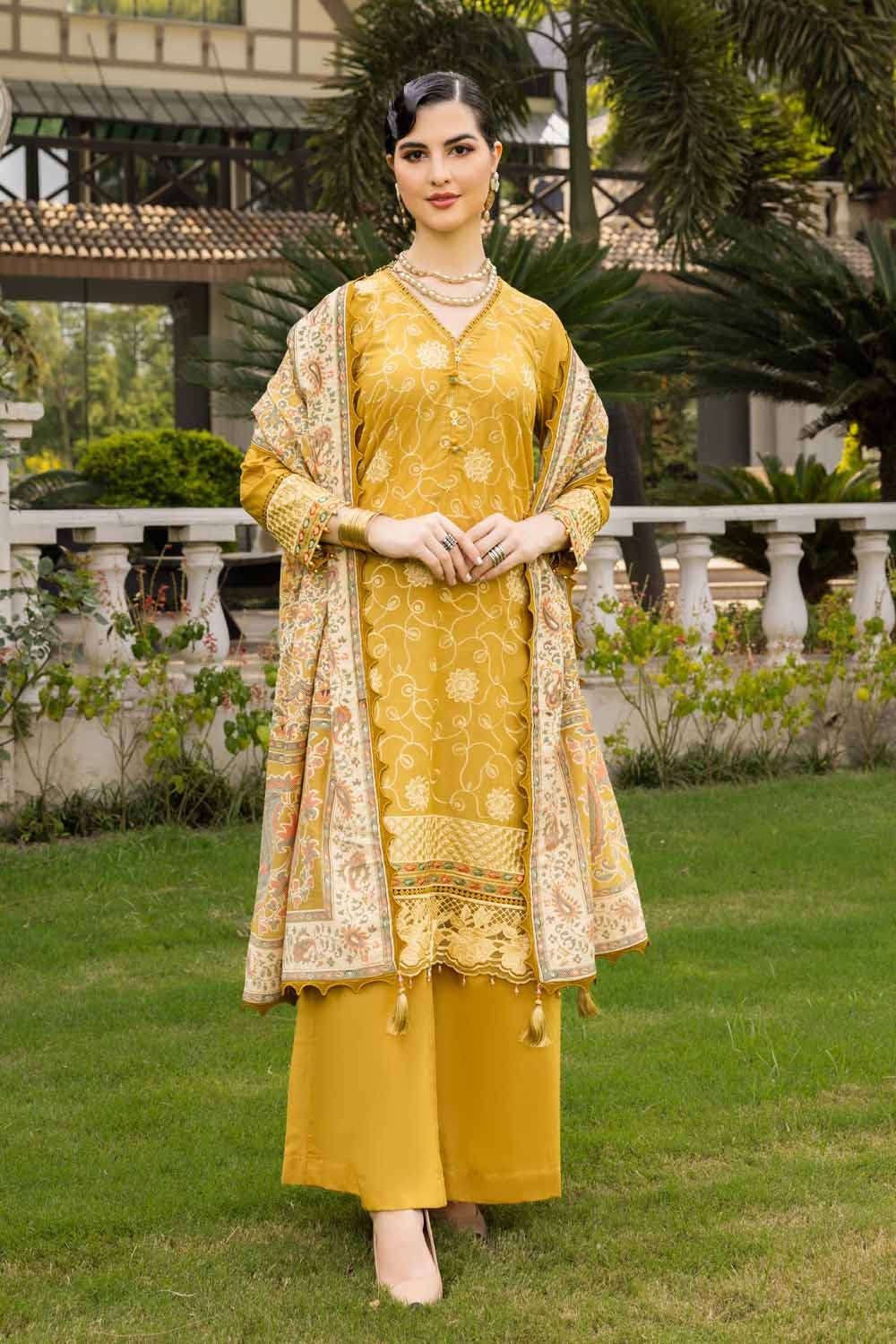 Gul Ahmed 3PC Embroidered Cambric Unstitched Suit with Printed Burnout Dupatta BN-32006