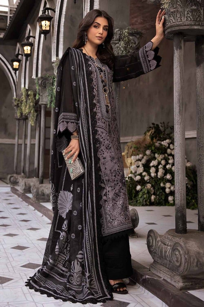 Gul Ahmed 3PC Embroidered Printed Lawn Unstitched Suit with Burnout Tissue Silk Dupatta - BN-42002