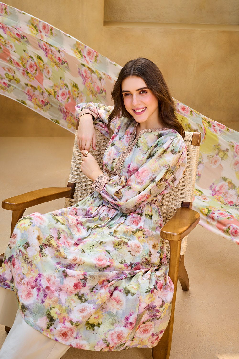 Gul Ahmed 3 Piece Unstitched Printed Pure Bamboo Silk Suit with Printed Chiffon Dupatta BS-52002