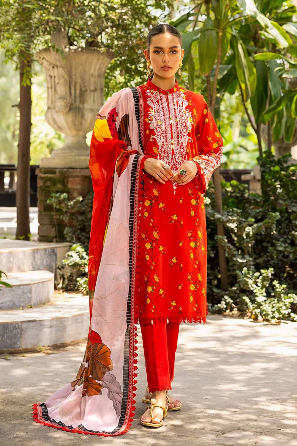 Gul Ahmed 3PC Embroidered Cambric Unstitched Suit with Digital Printed Lawn Dupatta CBE-32007