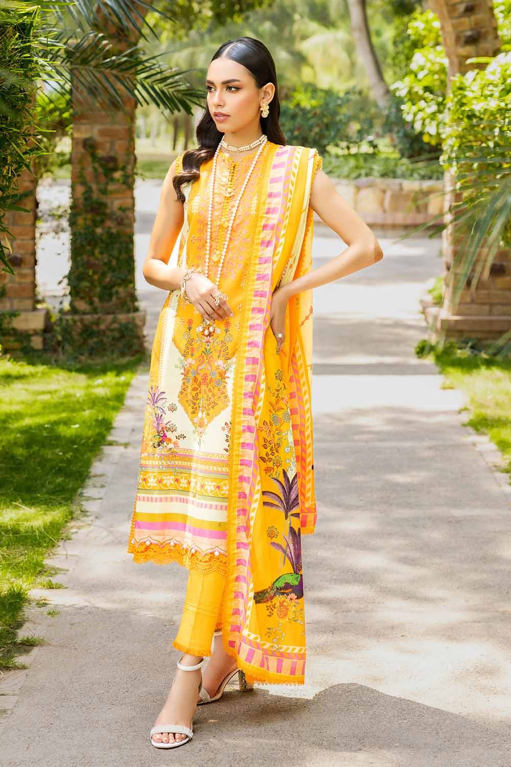 Gul Ahmed 3PC Embroidered Cambric Unstitched Suit with Digital Printed Lawn Dupatta CBE-32011
