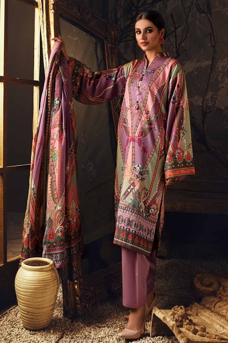 Gul Ahmed 3PC Unstitched Digital Printed Corduroy Suit with Cotton Net Dupatta CD-12012 B