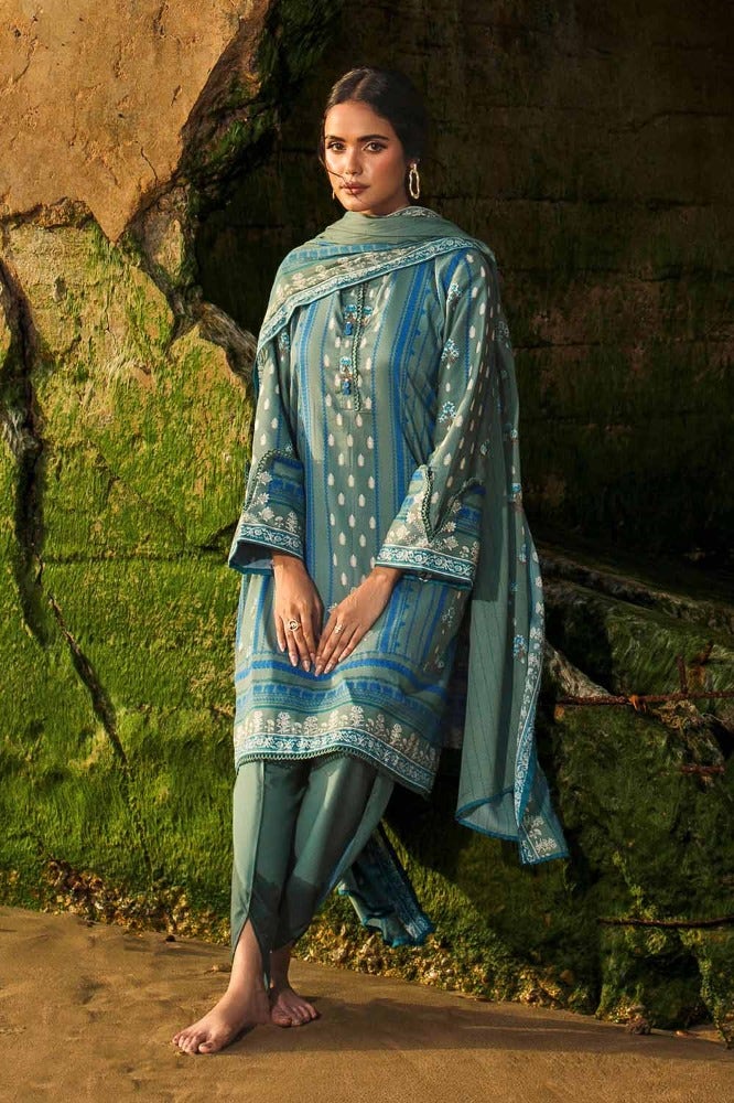 Gul Ahmed 3PC Printed Corduroy Unstitched Suit with Cotton Net Dupatta CD-32001 B