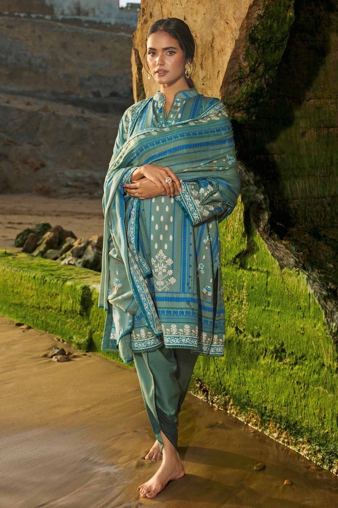 Gul Ahmed 3PC Printed Corduroy Unstitched Suit with Cotton Net Dupatta CD-32001 B