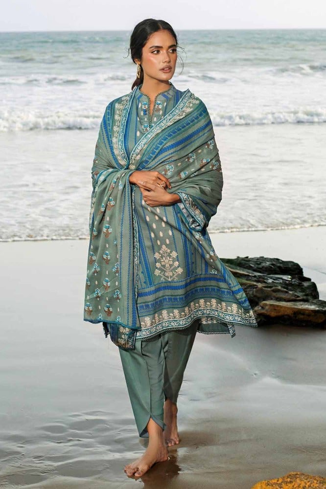 Gul Ahmed 3PC Printed Corduroy Unstitched Suit with Cotton Net Dupatta CD-32001 B