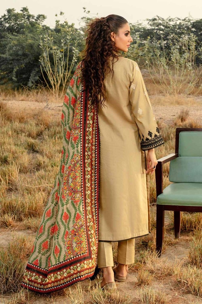 Gul Ahmed 3PC Digital Printed Embroidered Corduroy Unstitched Suit with Digital Printed Cotton Net Dupatta CD-32005