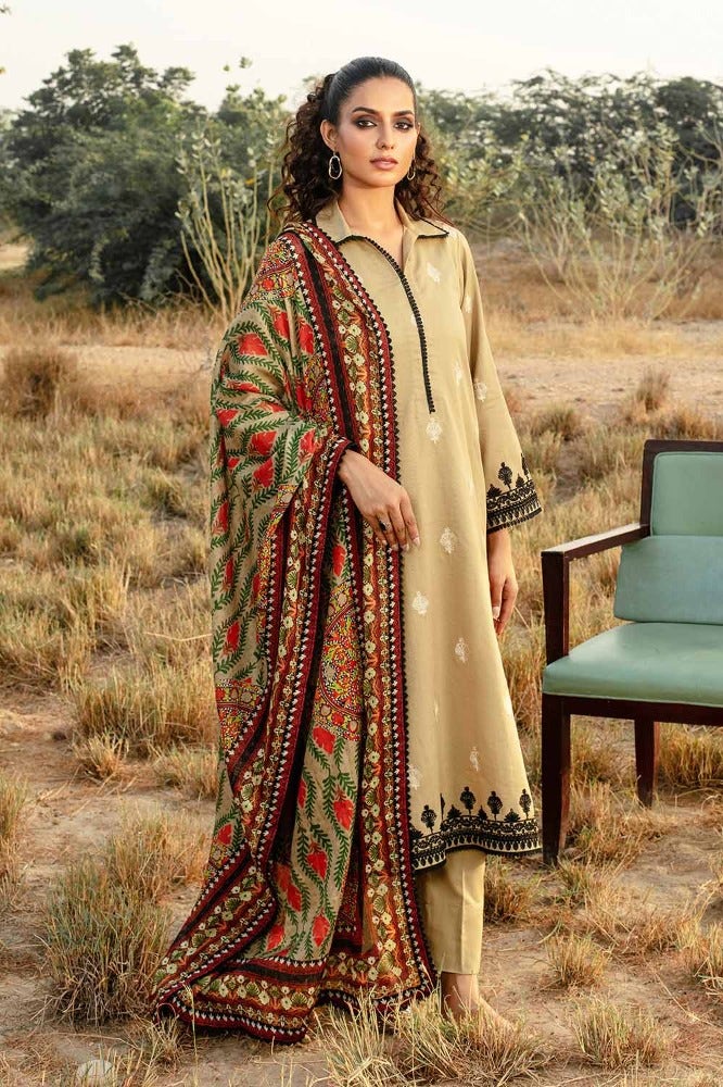 Gul Ahmed 3PC Digital Printed Embroidered Corduroy Unstitched Suit with Digital Printed Cotton Net Dupatta CD-32005