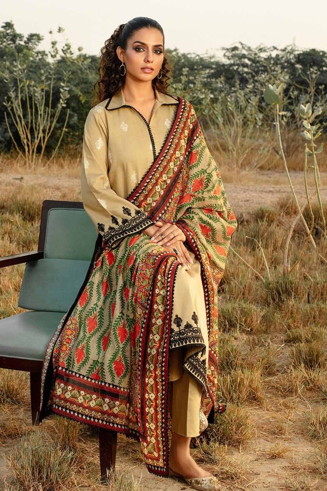 Gul Ahmed 3PC Digital Printed Embroidered Corduroy Unstitched Suit with Digital Printed Cotton Net Dupatta CD-32005