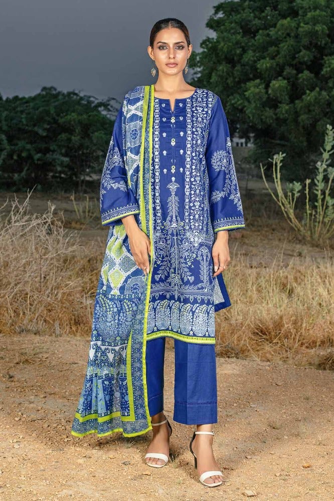 Gul Ahmed 3PC Digital Printed Embroidered Corduroy Unstitched Suit with Digital Printed Cotton Net Dupatta CD-32009