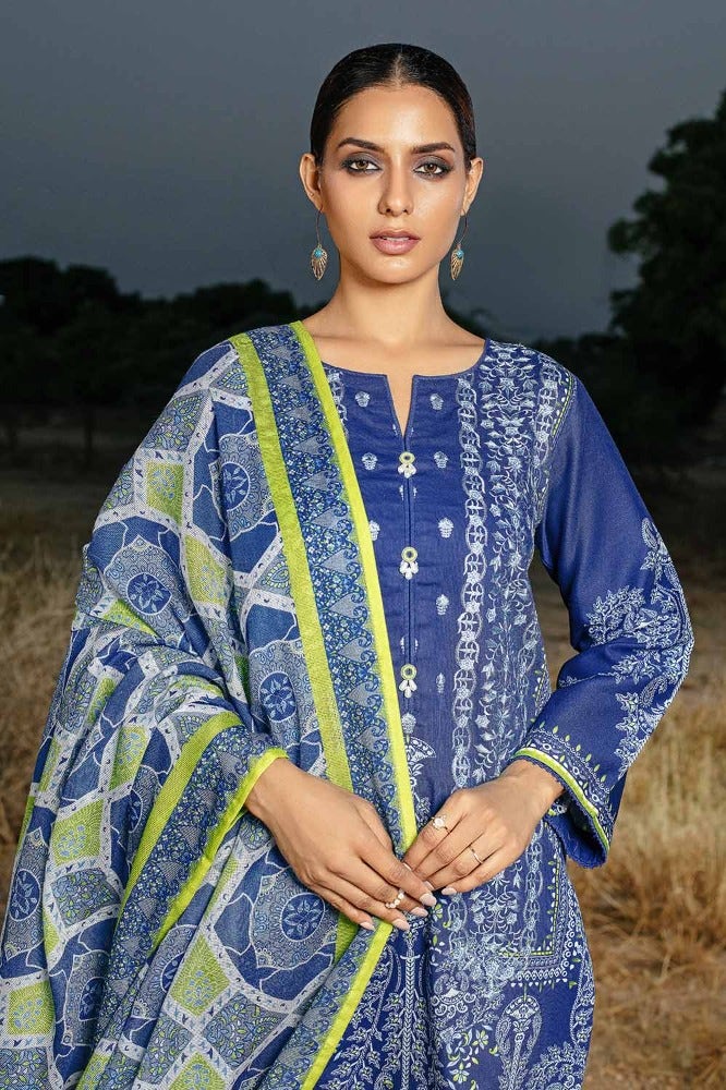 Gul Ahmed 3PC Digital Printed Embroidered Corduroy Unstitched Suit with Digital Printed Cotton Net Dupatta CD-32009