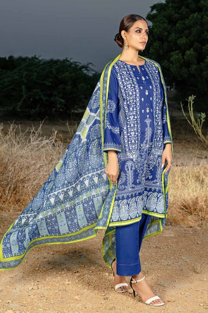 Gul Ahmed 3PC Digital Printed Embroidered Corduroy Unstitched Suit with Digital Printed Cotton Net Dupatta CD-32009