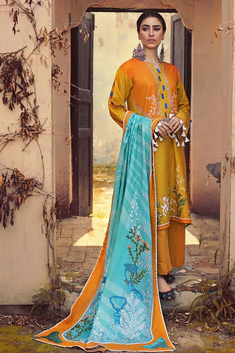 Gul Ahmed 3 PC Unstitched Corduroy suit With Cotton Net Dupatta CD-38