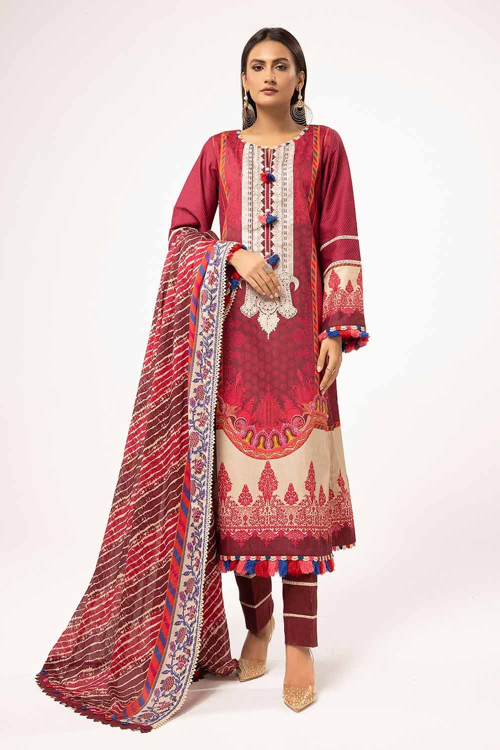 Gul Ahmed 3 Piece Unstitched Printed Corduroy Suit with Printed Cotton Net Dupatta CD-42001